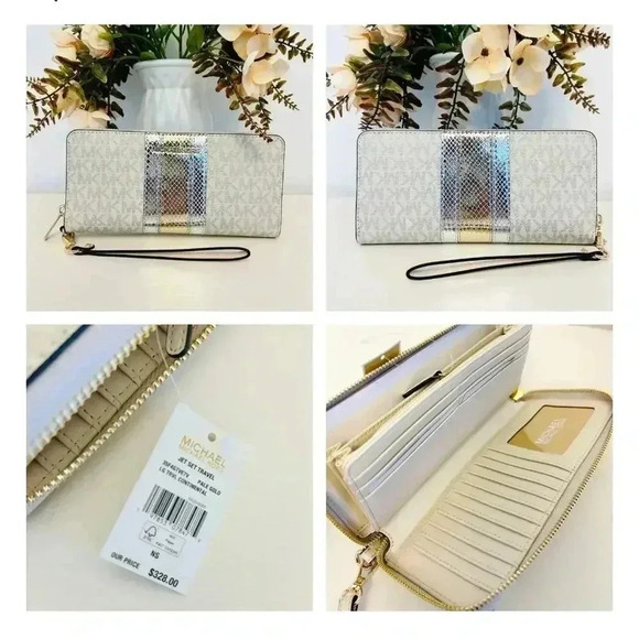 Michael Kors Purse & Wallet Sheila Medium Signature & Metallic Satchel Pale Gold - Picture 12 of 12